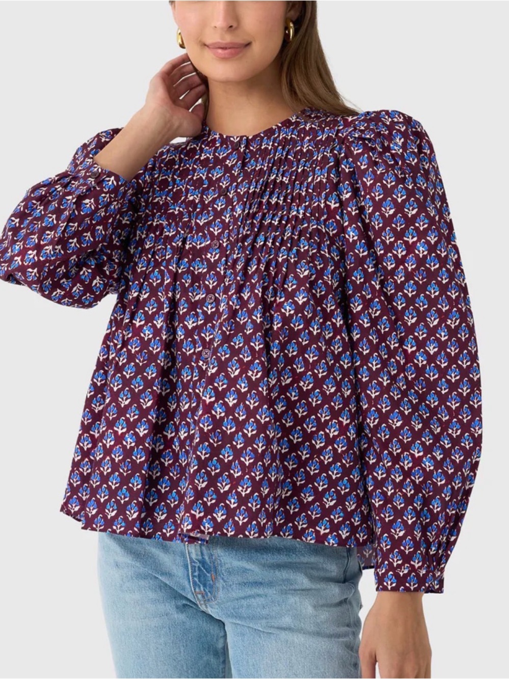 HUNTER BELL Purple Printed Pintuck Blouse